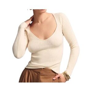 L*Space Camryn Ribbed Fitted Long Sleeve Sweater Cream NWT Size L